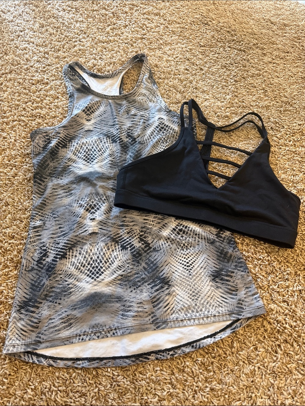 Set of ZYIA Active Women's Black Print Race Tank aBralette - Sleek Supportive